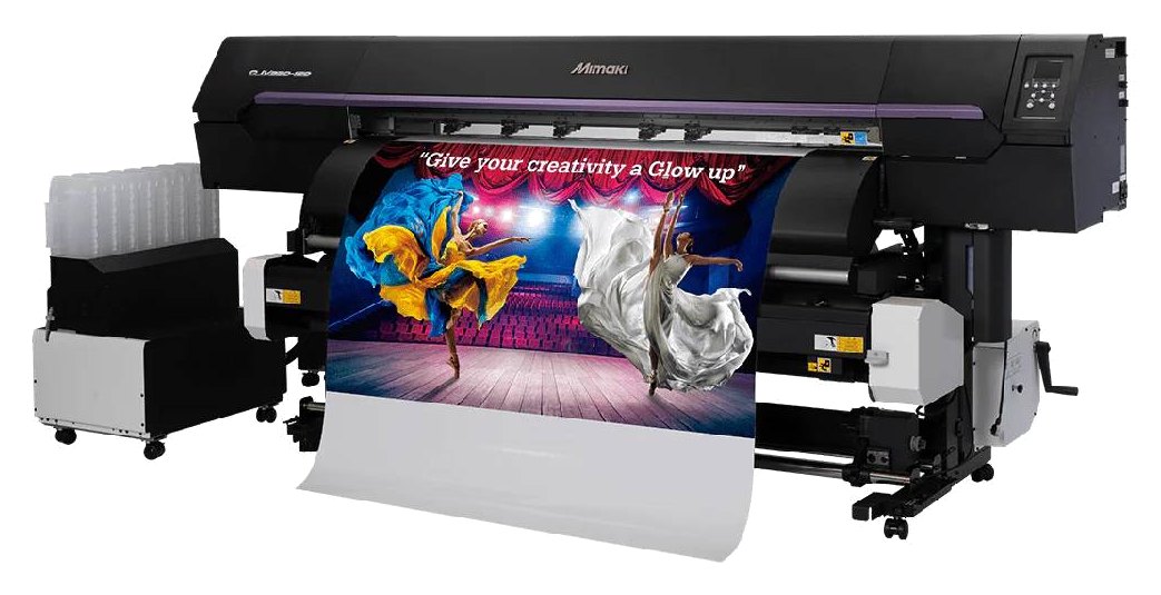 Mimaki CJV330-160 eco-solvent print-and-cut printer with its ink supply unit